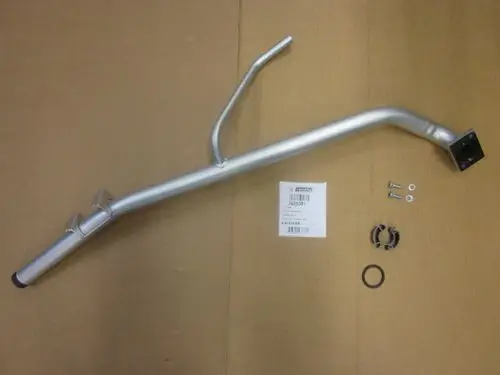 Vorlaufrohr von Remeha, aus Aluminium, mit einer gebogenen Form, montiert mit Schrauben, Unterlegscheiben, einer Klammer und einem O-Ring, auf Kartonunterlage.